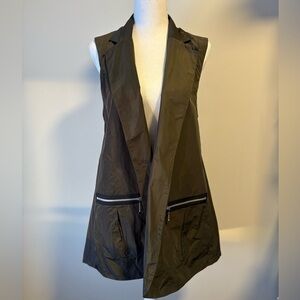 Sun Kim Water-Repellent Long Line Vest Blazer Medium | Olive Green